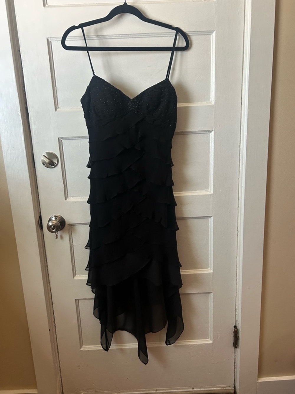 Sue Wong Black Beaded Ruffle Dress